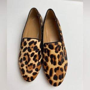 J Crew like new real calf hide leopard print loafers size 6.5